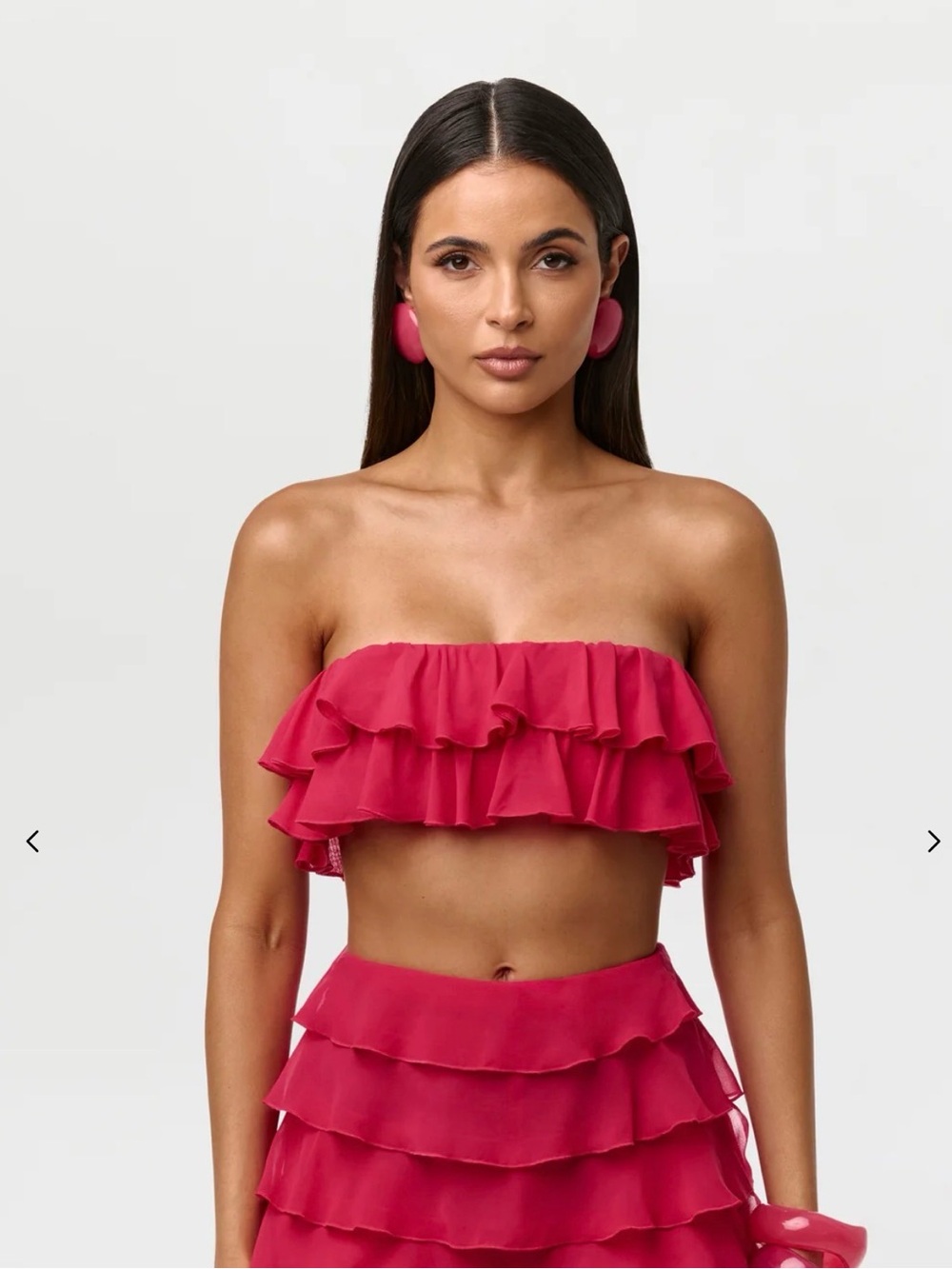 naked wardrobe Ruffled Strapless Crop Top in Fuchsia